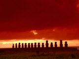 Moai Silhouette  Ahu Tongariki  Easter Island  Chile