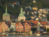 Kos Church and Dom Church Tower behind Bergen's Harbor  Norway