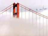 Fog Swirls and Covers All of Golden Gate Bridge Save the North Tower and the Tips of Skyscrapers