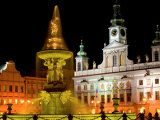 Samson fountain and Town Hall  Ceske Budejovice  Czech Republic