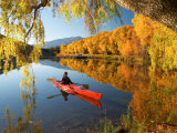 Red Kayak and Autumn Colours  Lake Benmore  South Island  New Zealand