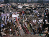 Overhead of Laundry Hanging at Dhobi Ghats  Mumbai  India