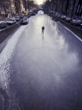 Skater on Frozen Canal  Amsterdam  Netherlands