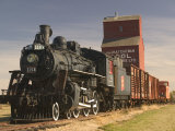 Steam Train and Grain Elevator in Western Development Museum  Saskatchewan  Canada