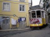 Cable Car in Narrow Streets  Lisbon  Portugal