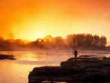 Fisherman on Venta River Waterfall  Kuldiga  Kurzeme Region  Latvia