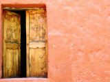 Carved Door and Painted Facade at Monastery of Santa Catalina  Arequipa  Peru
