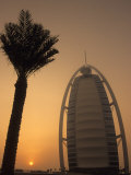 Palm Tree Next to Burj Al Arab Hotel at Sunset  Dubai  United Arab Emirates