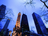 Historic Water Tower and Skyscrapers at Dusk  Chicago  United States of America