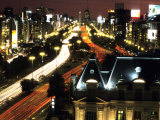 City Lights on French Consulate & Avenida 9 De Julio with Obelisk  Buenos Aires  Argentina