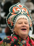 Portrait of Singer in Traditional Costume at Vernisazh Market  Moscow  Russia