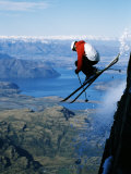 Skier Dropping off Cliff at Treble Cone Ski Resort  Near Wanaka  Wanaka  New Zealand