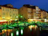 Harbour at Night with Buildings Along Quais Frederic Mistral and Jean Jaures  St Tropez  France