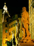Michelangelo's David (Copy) and Other Statues on Piazza Della Signoria at Night  Florence  Italy
