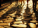 Via Sacra Cobblestones and Pedestrian Shadows at Roman Forum  Rome  Italy