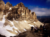 Hikers Resting at Bamberger Saddle  Gruppo Sella  Dolomites  Italy