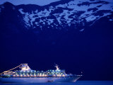 A Cruise Ship on Lynn Canal  Lit Up in the Early Evening  Alaska  Lynn Canal  USA