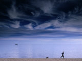 Jogger and Dog at South Melbourne Beach Before Storm  Melbourne  Australia