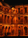 Louvre Museum Facade Illuminated Night  Paris  France