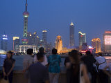 Dusk on the Bund Looking to Pudong Skyline  Shanghai  China
