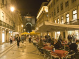 People Sitting Outside Along Rua Augusta  Baixa  Lisbon  Portugal