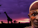 Maasai Warrior with Sunset on the Serengeti  Kenya
