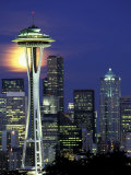 Space Needle and Full Moon  Seattle  Washington  USA