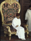 King Hassan Ii Sitting on Royal Throne During the Ceremony of His Installation as King of Morocco