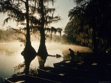 Classic Southern Scene of Fisherman Readying Equipment by the Texas/Louisiana Border