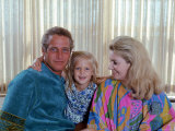 Actors Paul Newman and Joanne Woodward at Home with Their Daughter