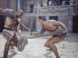 Actor Woody Strode Squaring Off Against Actor Kirk Douglas in Gladiator Battle in "Spartacus"