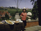 Sophia Loren Having Lunch on a Second Floor Terrace of Her Villa