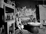 Japanese American Sculptor Isamu Noguchi in His Workshop