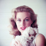 Portrait of Swedish Born Actress Anita Ekberg Holding Small Dog