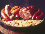 Choucroute Garni Meal of Sauerkraut: Kielbasa  Veal Sausage  Knackwurst  Pork Butt and Bratwurst