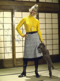 Actress Doris Day Wearing Midi Length Skirt  Petting Dog