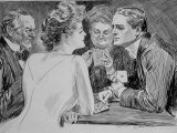 Young Man Has Trouble Concentrating on Bridge Game Because His Attention is on a Young Woman
