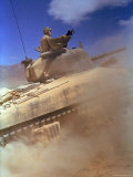 American M4 Sherman Tank Racing in Desert Fighting Between US and German Forces  El Guettar Valley