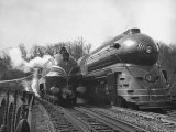 British Train  "Coronation Scot" alongside American Locomotives