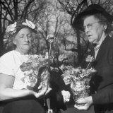 Two Members of an Upper Class Ladies Garden Club at Meeting on the Grounds of a Member