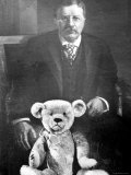 Teddy Bear Placed Before the Formal Portrait of Pres Theodore Roosevelt