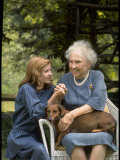 Activist for the Disabled  Helen Keller  with Pet Dog in Her Lap as She Meets Actress Patty Duke