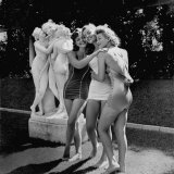 Jean Colleran  Peggy Lloyd and Betty Jane Hess Imitate Statue at Publisher William Randolph Hearst