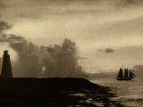 Sailing Ship Passing by Lighthouse on New Providence Island in the Bahamas