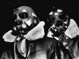 Pilots of American Bomber Command Wearing High Altitude Clothes  Oxygen Masks and Flight Goggles