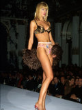 Model Tricia Helfer Wearing Leopard Print Bra and Flowered Underpants for Victoria's Secret Runway