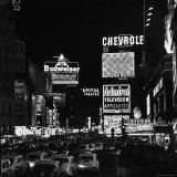 Night View of Taxi and Traffic Congestion Looking North on 45th Street