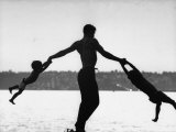Silhouette of Bare Chested Ballet Dancer Jacque D'Amboise with His Sons Christopher and George