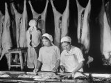 Russian Women Working as Butchers in Abattoir While Men Are Off to War  at Mikoyan Meat Combine