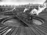 Train Engine on Turntable at Union Station roundhouse used to enable engines to enter